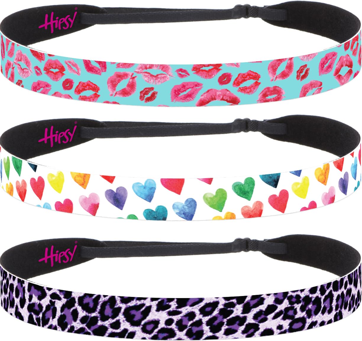 Hipsy 3-pack Women's 1980s Inspired 80s Decade 7/8" Wide Headbands Hairbands for Women Girls & Teens (Purple Cheetah/White Painted Hearts/Teal