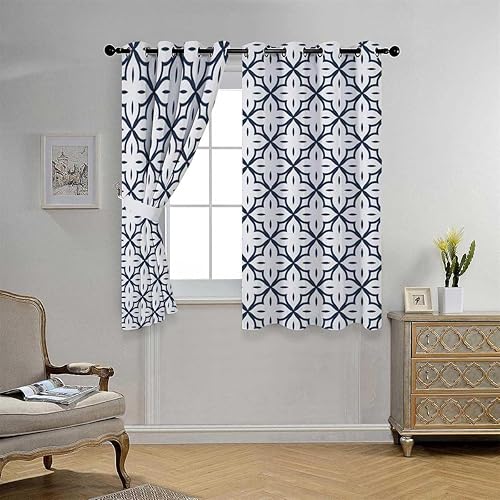 Window Curtain Panels Light Color Geometry Lattice Line Modern Black Out Curtains for Sliding Glass Doors Cortinas para Ventanas De Cuarto 72Inch