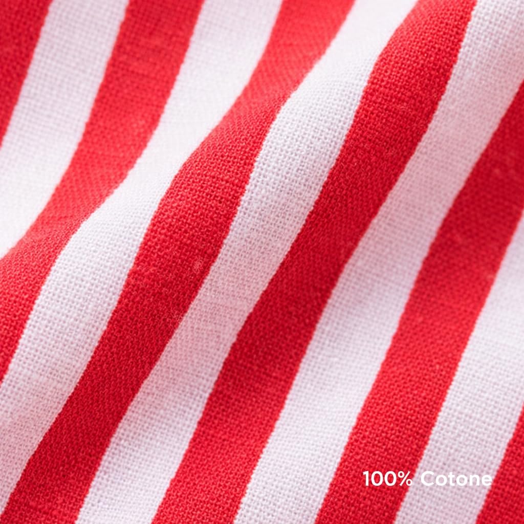 Generico Blusa para niña de rayas rojas y blancas de algodón, con volantes y hombros descubiertos, estilo informal de verano