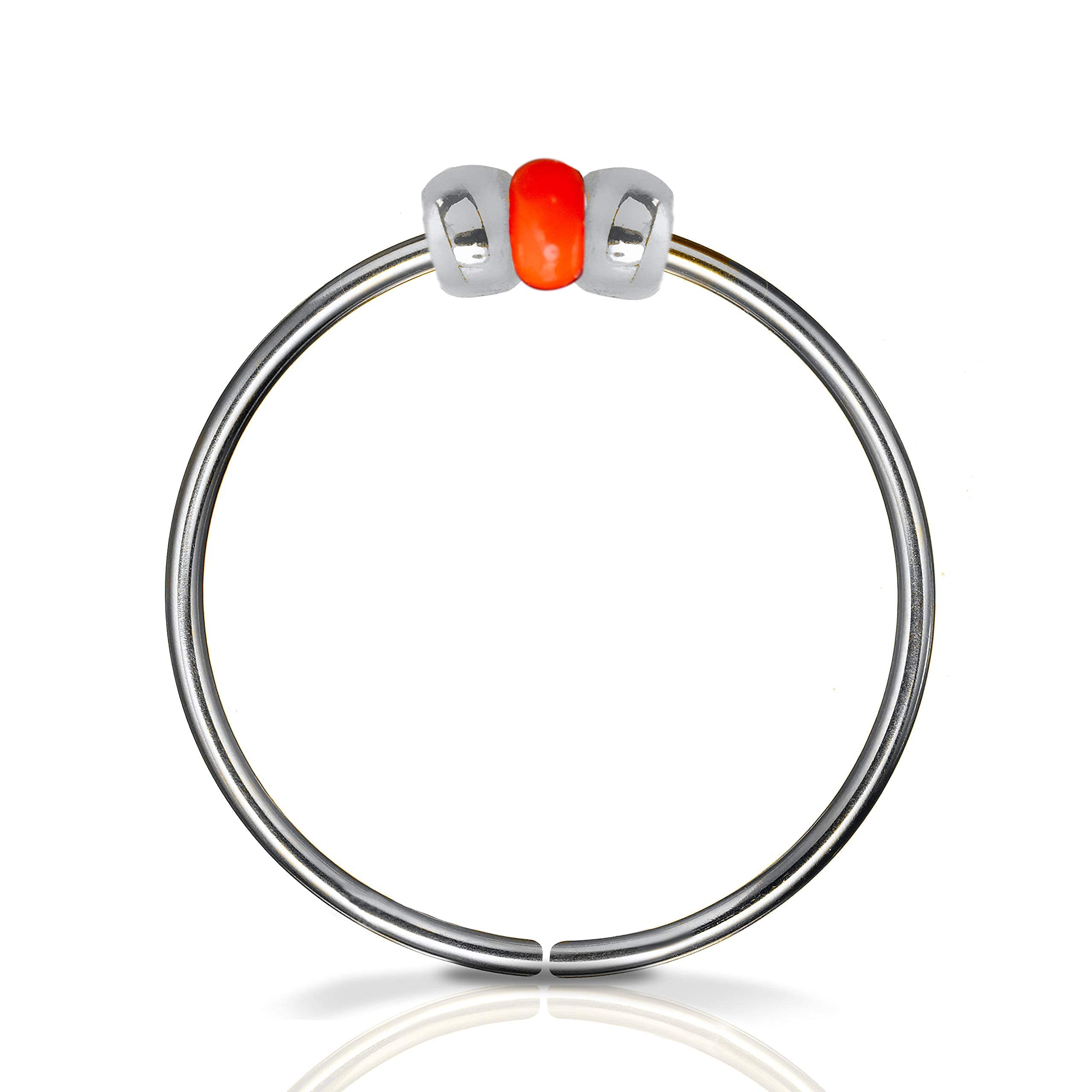 ALOME PIERCINGSUltra Thin 24G Sterling Silver Nose ring - Silver nose ring with Orange Beads - piercing ring - tiny nose hoop with beads - 7mm nose hoop - Body Piercing Jewelry