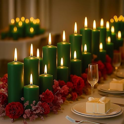 Miniatura 16 de Juego de 18 velas de pilar rojo a granel, velas de huracán, 3 longitudes diferentes (6 cada una), sin goteo sin perfume, sin humo, te da un mejor