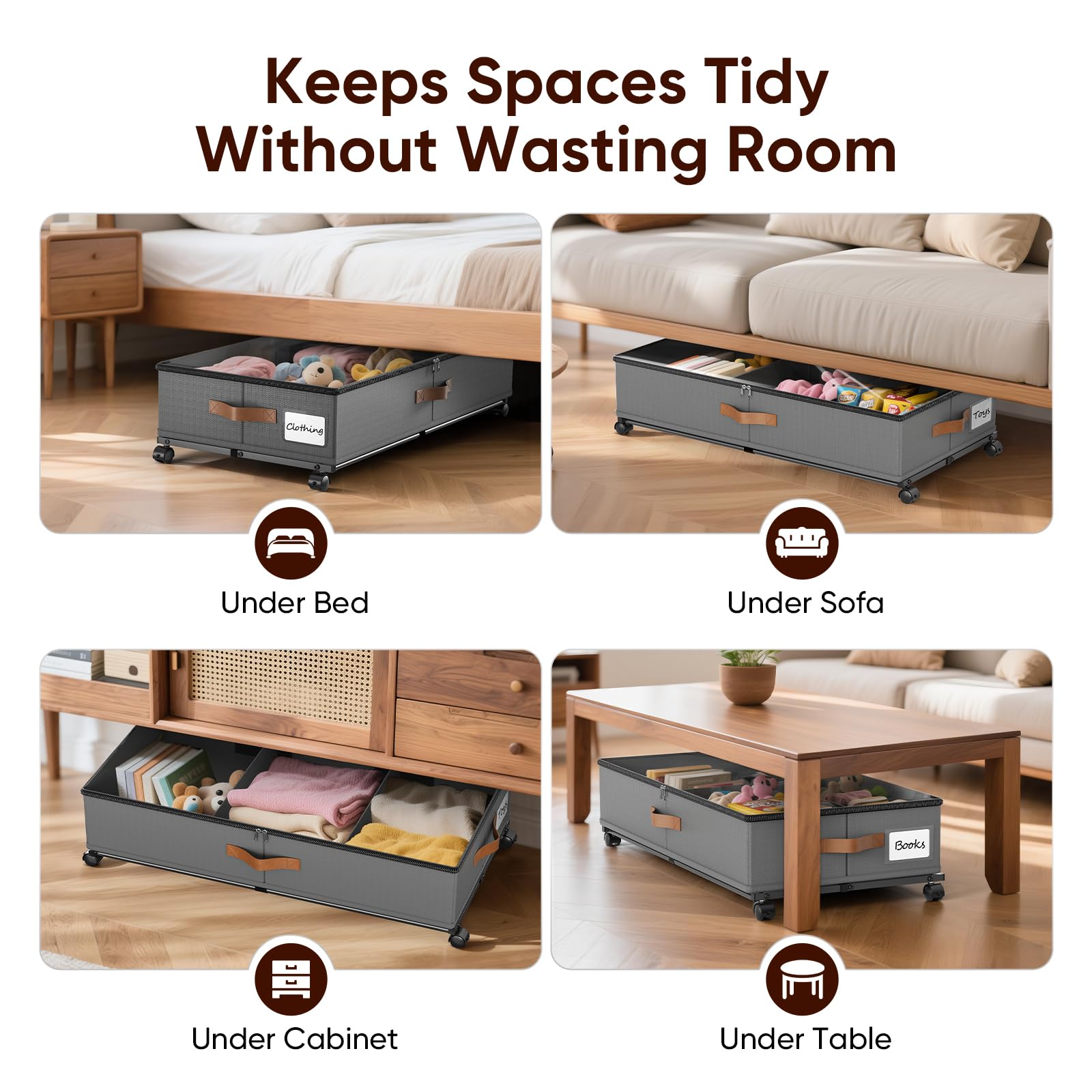 2 Pezzi Scatola per Archiviazione Sotto Letto 48L 78×42×17cm Cassetto Sotto Letto con Ruote Rotazione 360°, Scatola per Archiviazione Sotto Letto con Coperchio in PVC, Scatola per