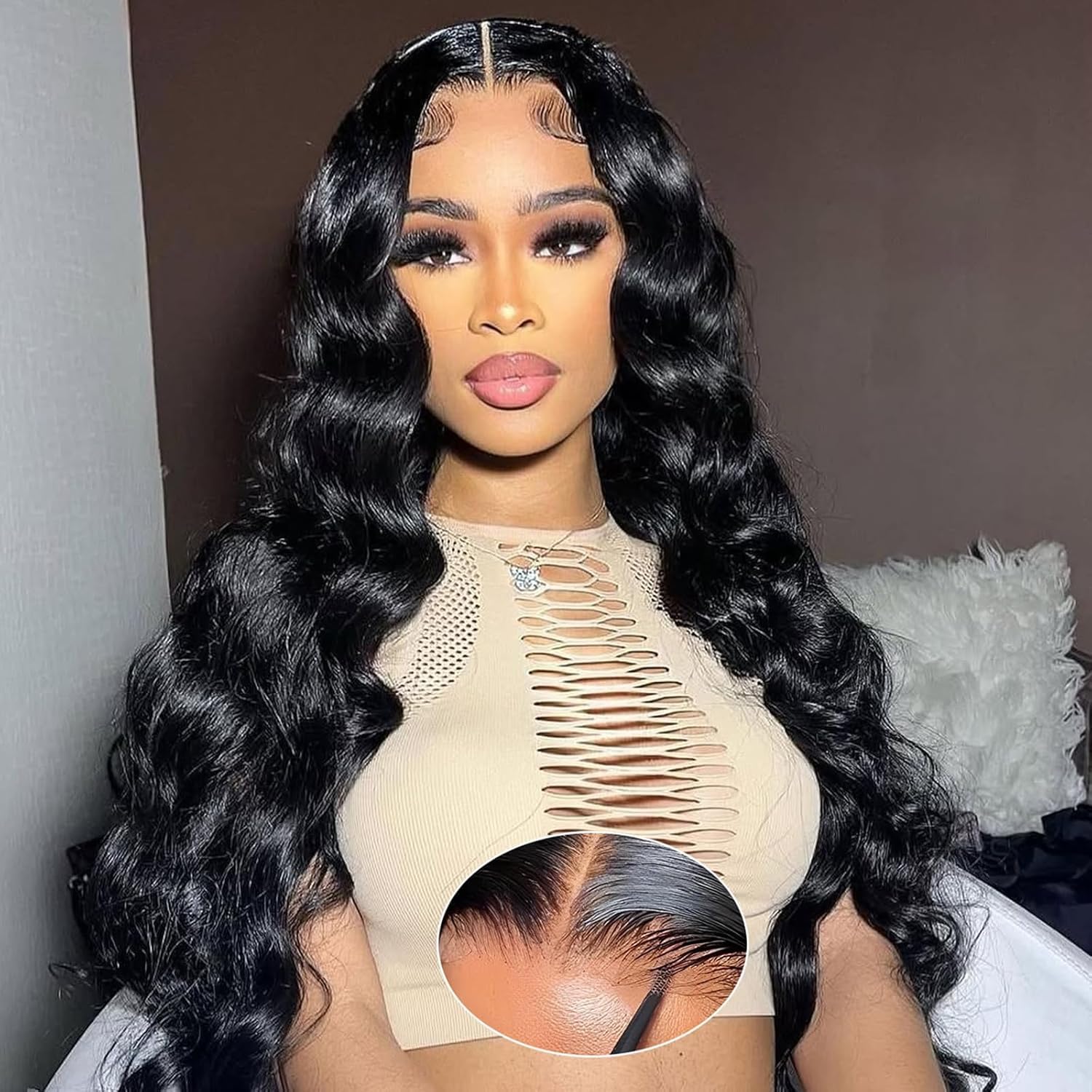 20 Inch Glueless Wig Human Hair Pre Cut Wear and Go Pre Plucked 5x5 180% Density Body Wave Lace Front Human Hair Wigs for Black Women Natural Black Color