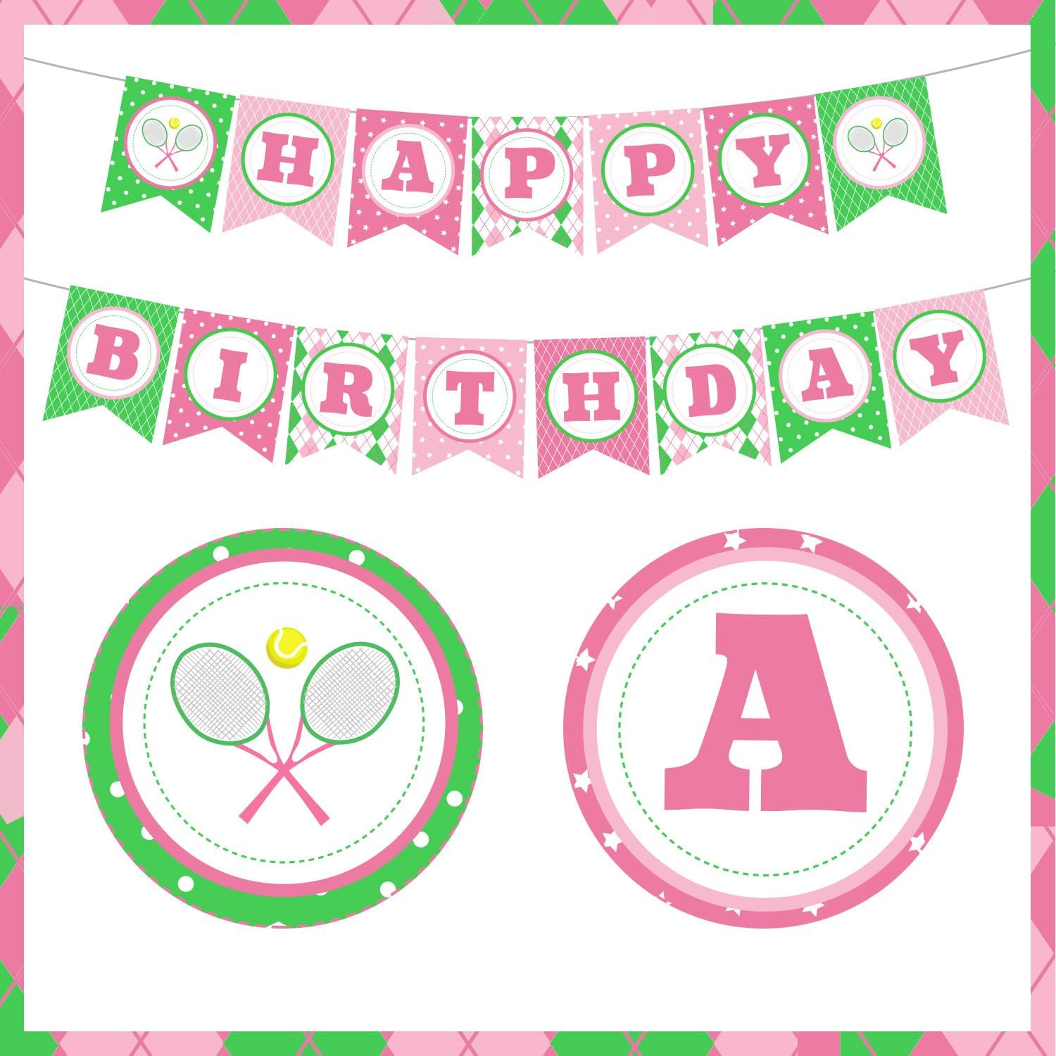 Tennis Themed Birthday Party Decorations Pink Sports Theme Banner Cake Cupcake Topper Supplies Tennis Enthusiast Birthday Party Decorations Tennis Ball Party Decor for Women Girls Adult Kids
