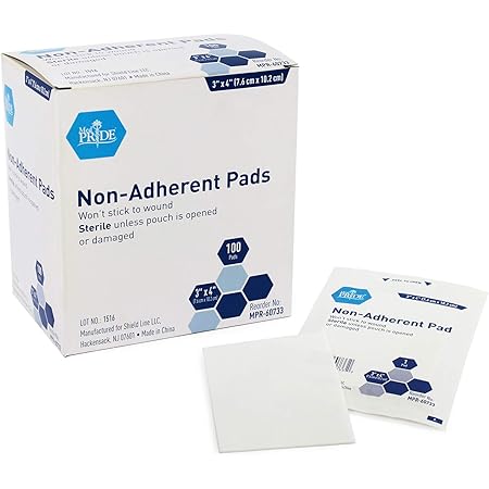 Amazon.com: Medpride Sterile Non-Adherent Pads| 100-Pack, 3” x 4”| Non-Adhesive Wound Dressing| Highly Absorbent & Non-Stick, Painless Removal-Switch| Individually Wrapped for Extra Protection: Health & Personal Care