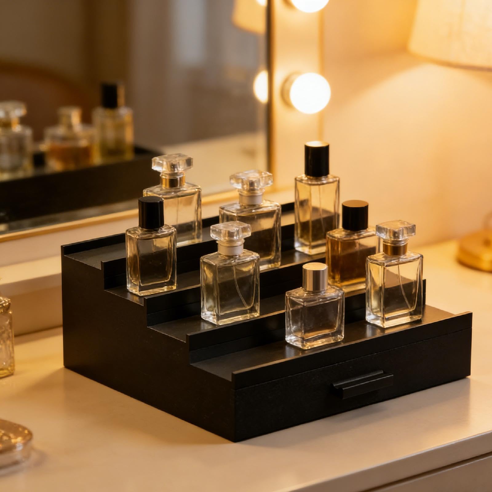 rockible Organizzatore per profumi, espositore per profumi da Uomo e da Donna, Ideale Come Regalo, Elegante Supporto in Legno per lozioni e Anelli da scrivania