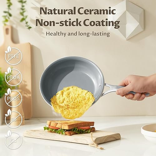 Miniatura 5 de Juego de sartenes antiadherentes, sartenes de cerámica antiadherentes, juego de sartenes de inducción antiadherentes de 3 piezas (8, 9.5, 11