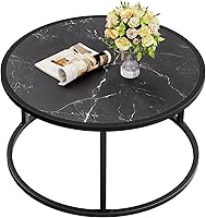 Vista 1 de SAYGOER Black Coffee Table Round Marble CoffeeTables for Living Room Modern Small Center Table with Metal Frame, 27.6 * 27.6 * 17.7, Faux Marble