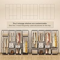 Vista 5 de Portable Closet Wardrobe, 67-Inch Clothes Organizer with 4 Hanging Rods and 8 Shelves, Non-Woven Fabric Cover, Large Capacity Storage for Bedroom