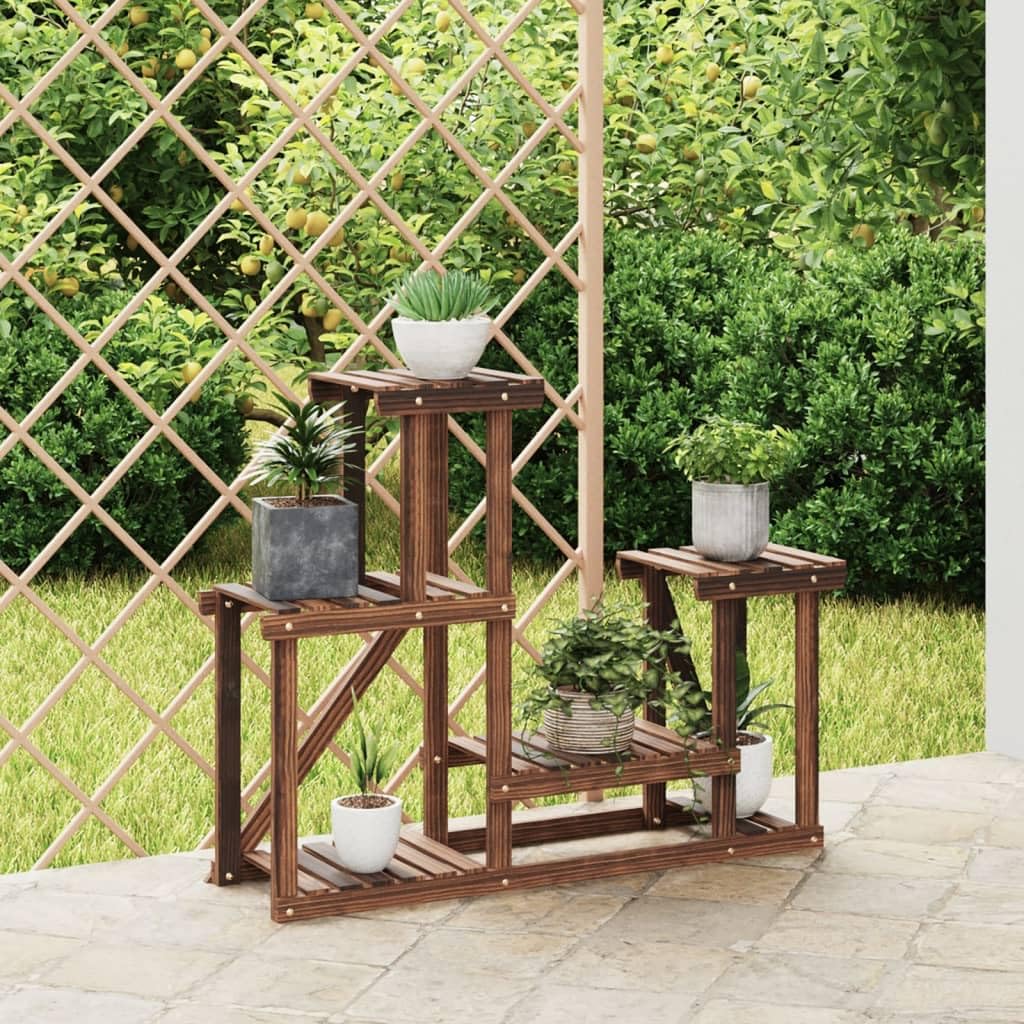 SYDE Supporto per fiori in legno di abete, 90 x 25 x 73,5 cm | Carbonizzato artigianale, resistente all'umidità, uso interno ed esterno, fissaggio a parete incluso