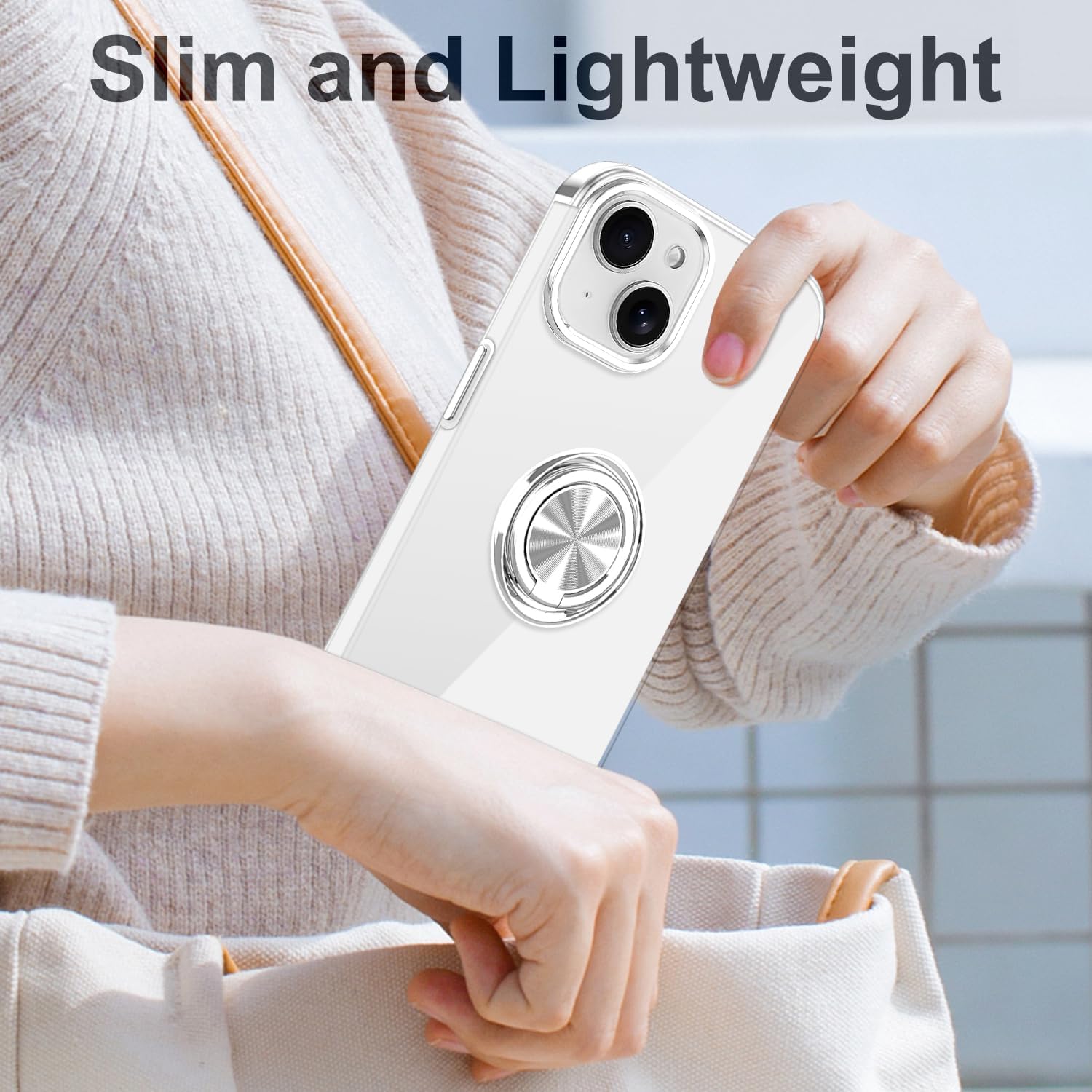 Tnarru Designed for iPhone 14 Case with Stand [Magnetic Ring Holder Kickstand] Soft TPU Bumper Non-Yellowing Anti-Scratch Lightweight Slim for iPhone 14 Case Silver and Clear - Image 6