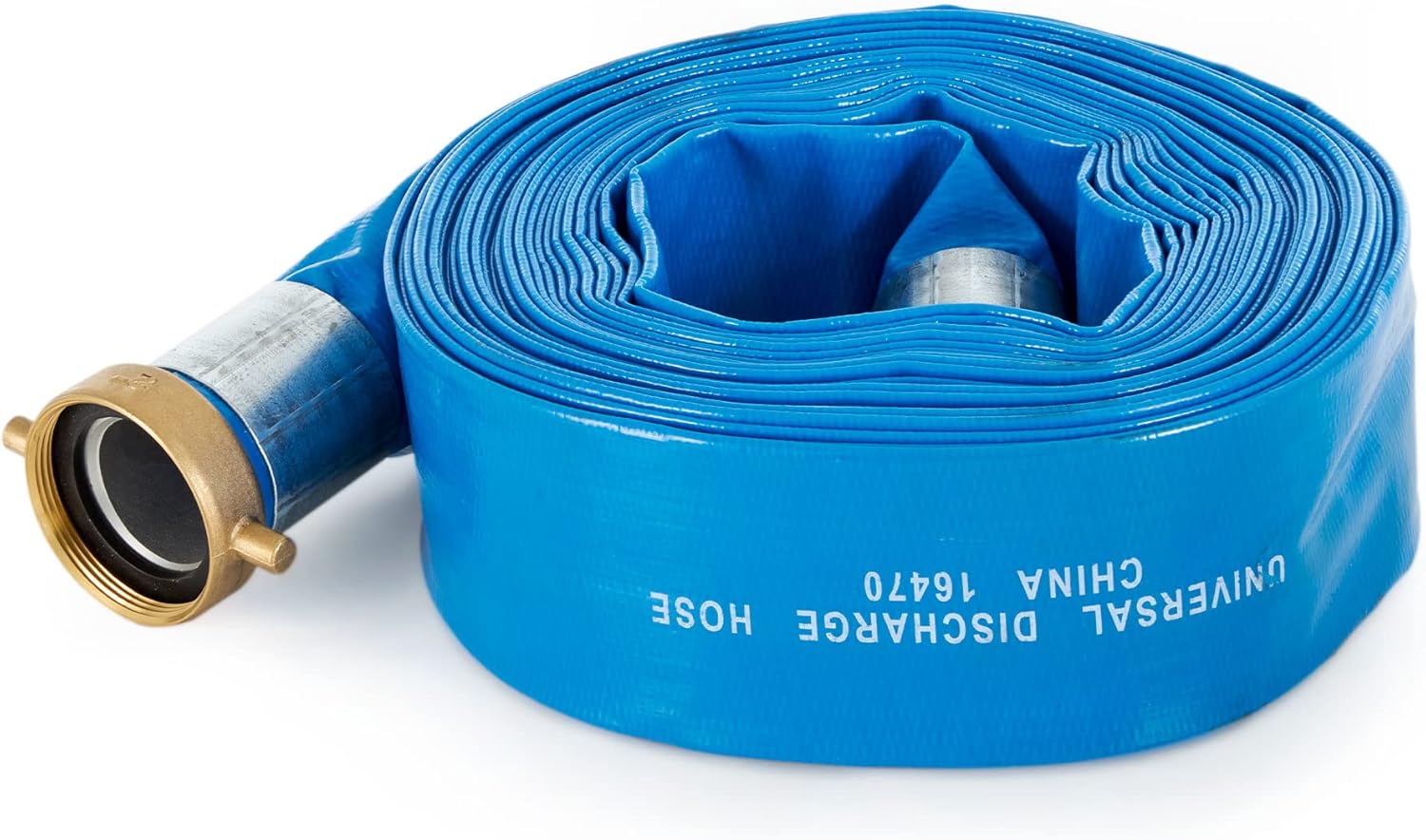 Apache 98138045 2-Inch Diameter 50-Foot Long Reinforced PVC Lay-Flat Discharge Pool Fuel Sump-Pump Hose with Aluminum Short-Shank Connections, Blue