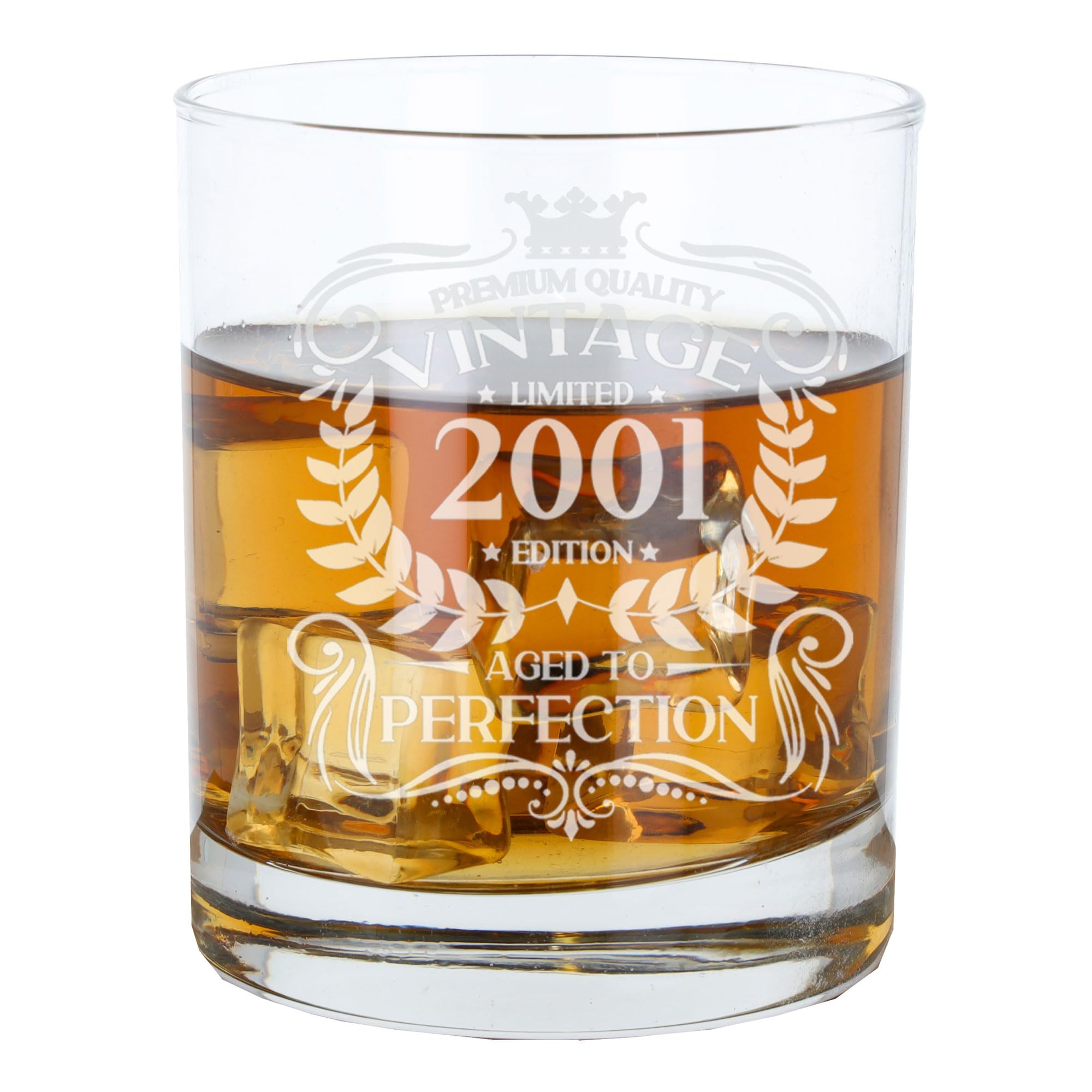 Always Looking Good 25th Birthday Gift for Men Vintage 2001 Aged to Perfection Engraved Whiskey Glass Present for 25 Year Old Etched Whisky Bourbon Scotch Lowball Tumbler Glasses