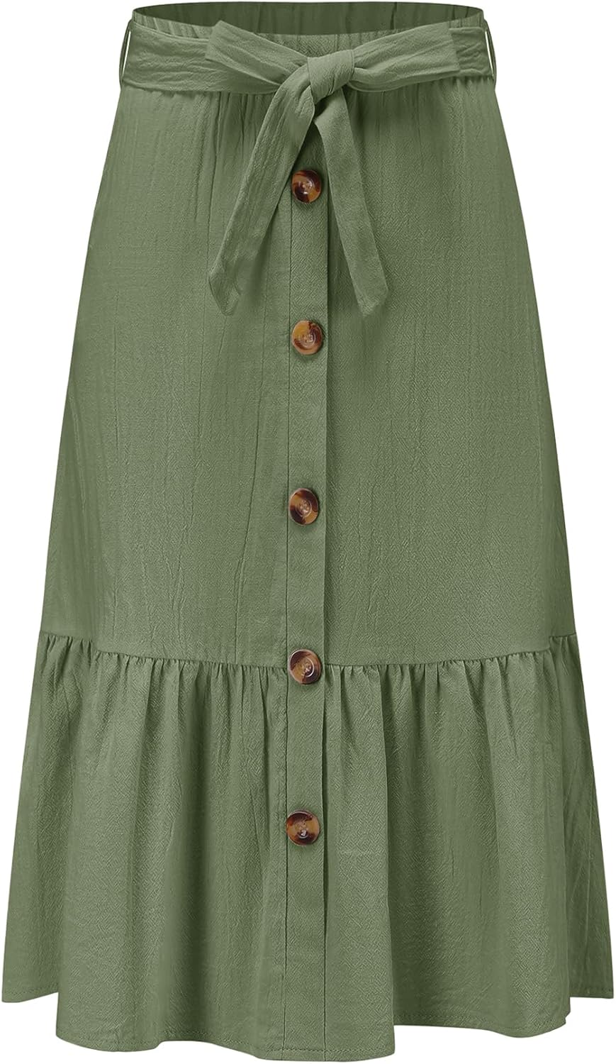 Girls Maxi Skirts Button Front High Waisted Long Skirt with Belt Ruffled Skirts with Pocke