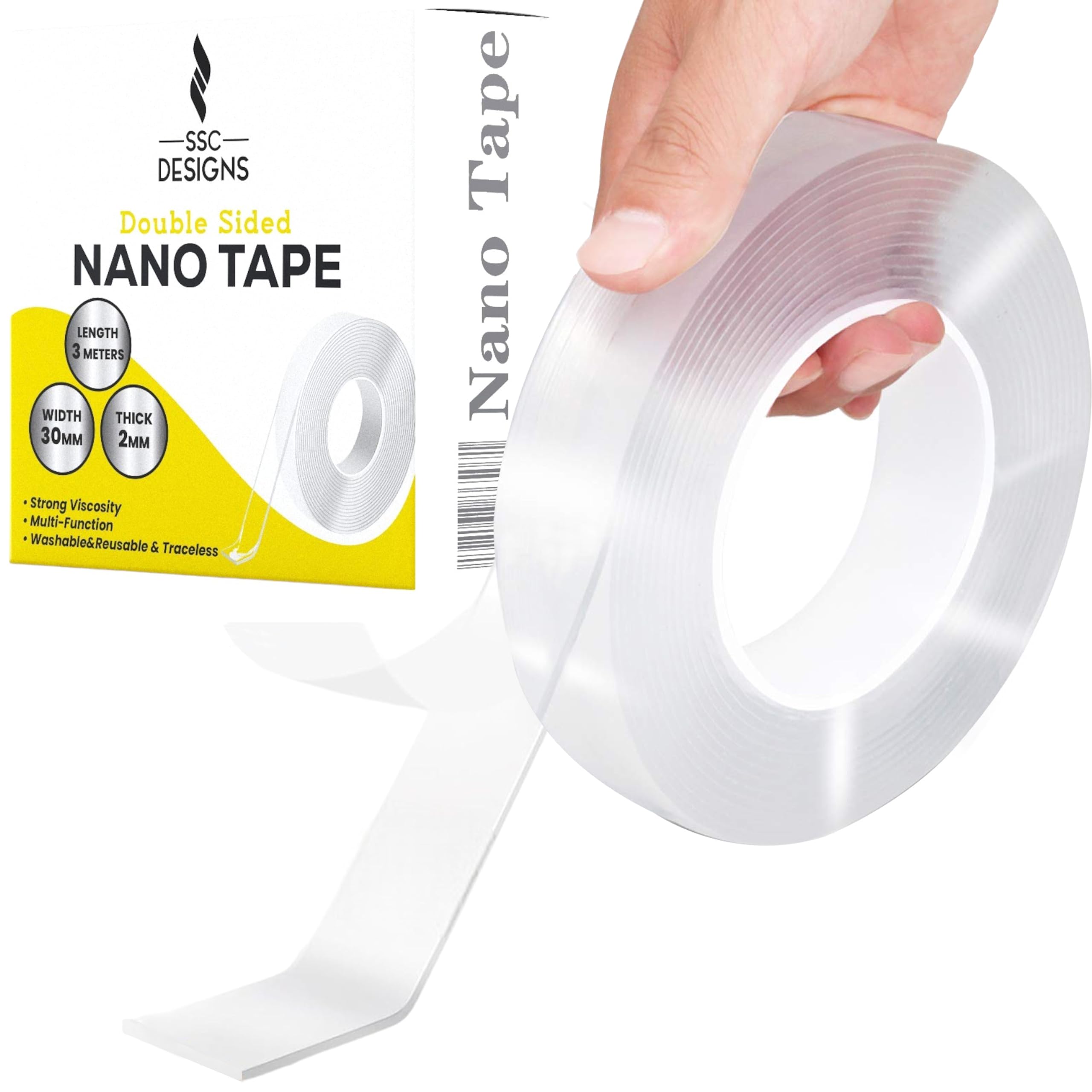 Double Sided Mounting Tape Heavy Duty Nano Two Sided Adhesive Strip Strong Magic Picture Poster Wall Hanging Decor Office Classroom Bubble Kit Transparent Removable Sticky Clear Stick Carpet 10 Feet