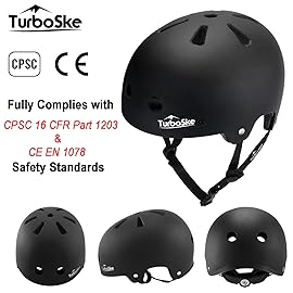 TurboSke Skateboard Helmet, BMX Helmet, Multi-Sport Helmet, Bike Helmet for Kids, Youth, Men, Women (Black, L/XL (22.8-24))