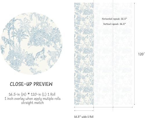 Miniatura 7 de Papel tapiz de papel tapiz azul y blanco para despegar y pegar, pared de acento estilo chinoiserie francés, papel tapiz temporal para apartamentos,