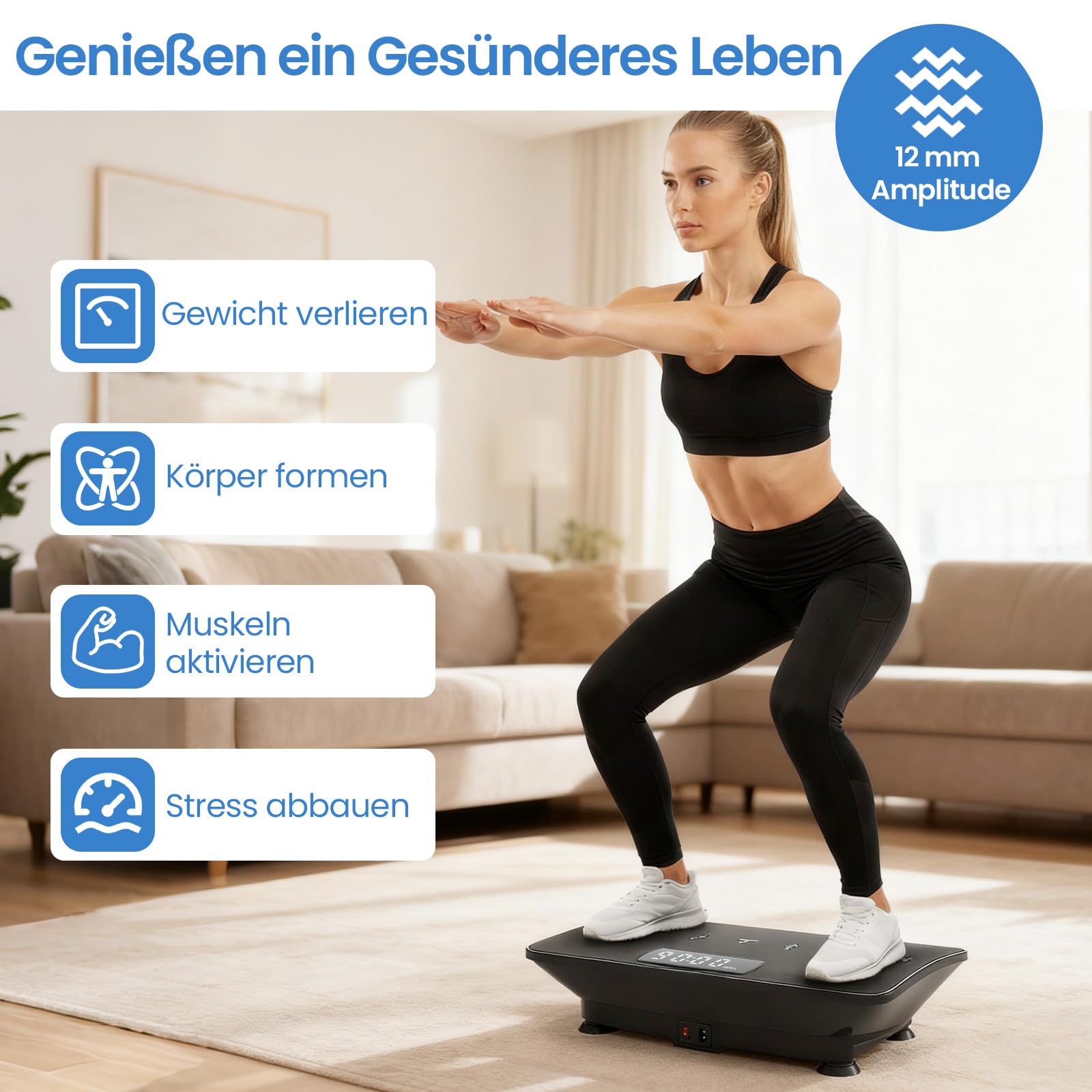 COSTWAY Płyta wibracyjna, płyta wibracyjna z Bluetooth i pilotem zdalnego sterowania, płyta wibracyjna z 10 poziomami intensywności i 2 trybami, obciążenie 100 kg, trenażer wibracyjny do treningu