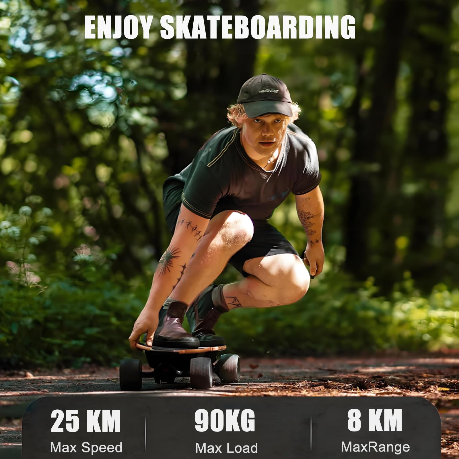 Skateboard Électrique Tout-Terrain Professionnel,Cruiser Électrique Sans Balais 240 W Avec Télécommande 4 Vitesses, Dénivelé 15 %, Autonomie De 24 Km Et 15 Km | Longboard Électrique TypeA