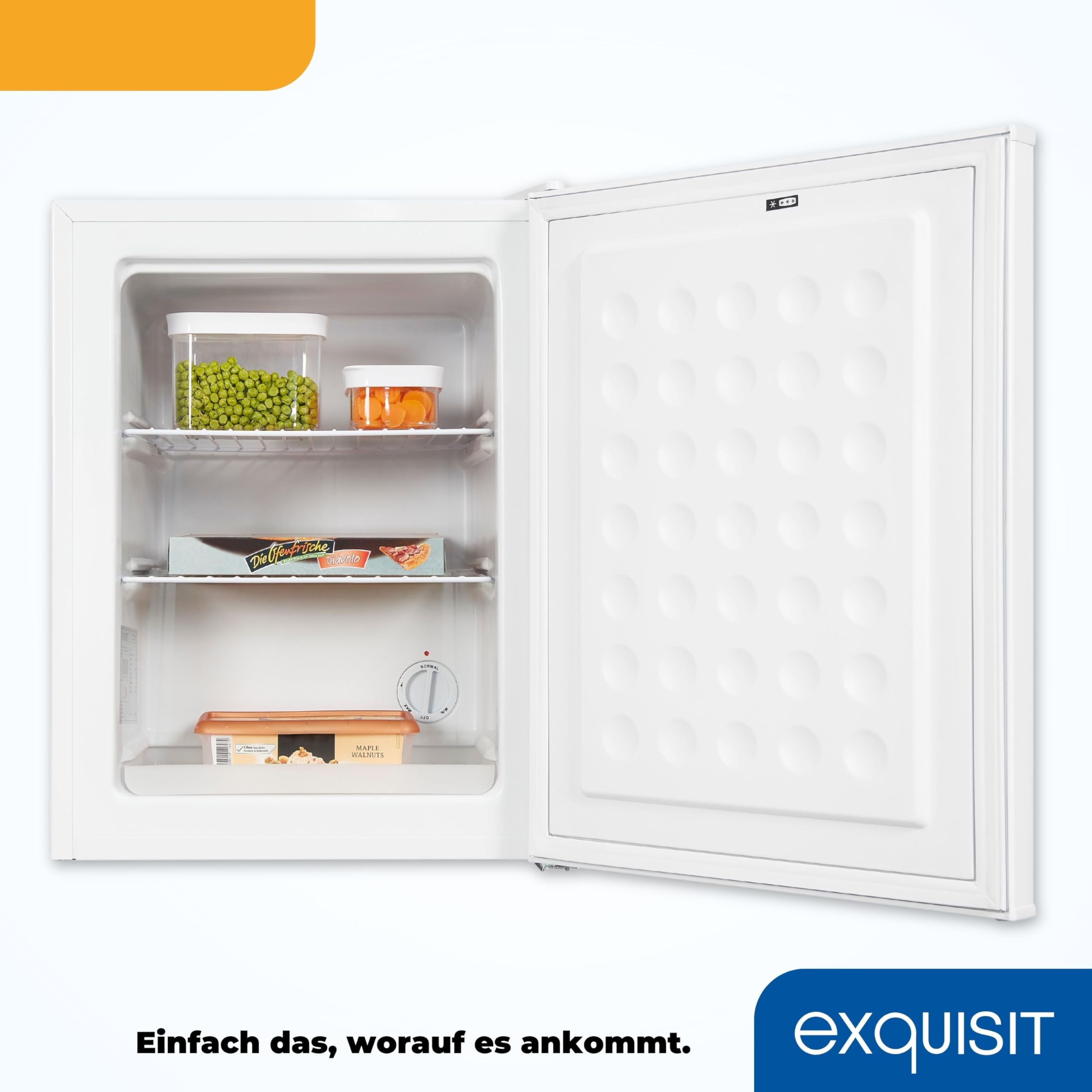 Exquisit GB60-150E Mini Gefrierschrank Weiss - 42 Liter Gefrierbox Klein | Kompakter Mini-Froster mit 4-Sterne Gefrierleistung, Temperaturregelung, wechselbarem Türanschlag und 150 kWh/Jahr.