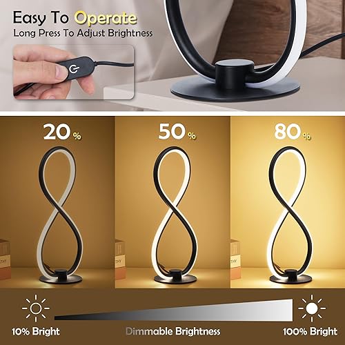 Miniatura 3 de Modernas lámparas de mesa táctiles negras, juego de 2 lámparas de noche, lámpara LED de mesita de noche de 12.2 pulgadas con adaptador USB, pequeña