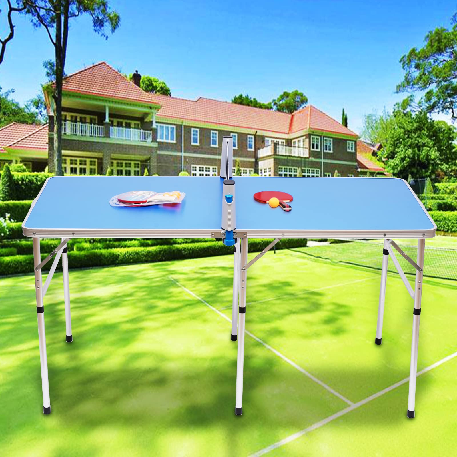 Tavolo da ping pong pieghevole, tavolo da ping-pong da interno con 2 racchette e 3 palline, tavolo ricreativo (inclusa rete da ping pong)