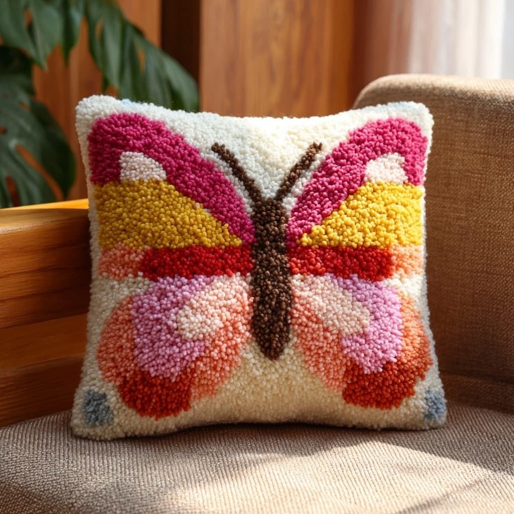 AxiangziK 43x43cm DIY Latch Hook Cushion Kit,Butterfly
