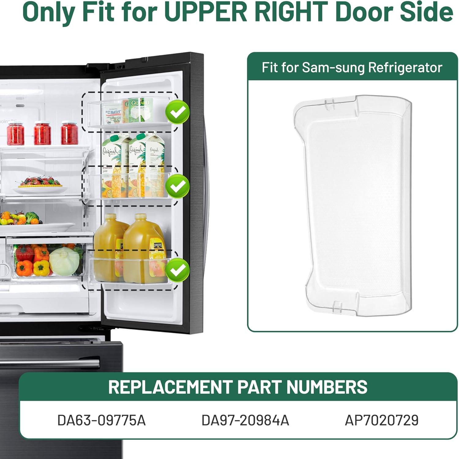 UPGRADED DA63-09775A DA97-20984A Refrigerator RIGHT Door Shelf Bin Fit for Sam-sung RF27T5201SG, RF27T5201SR, RF28T5001SR, RF28T5021SG Refrigerator Door Shelves By Fetechmate- 1 Year Free Replacement
