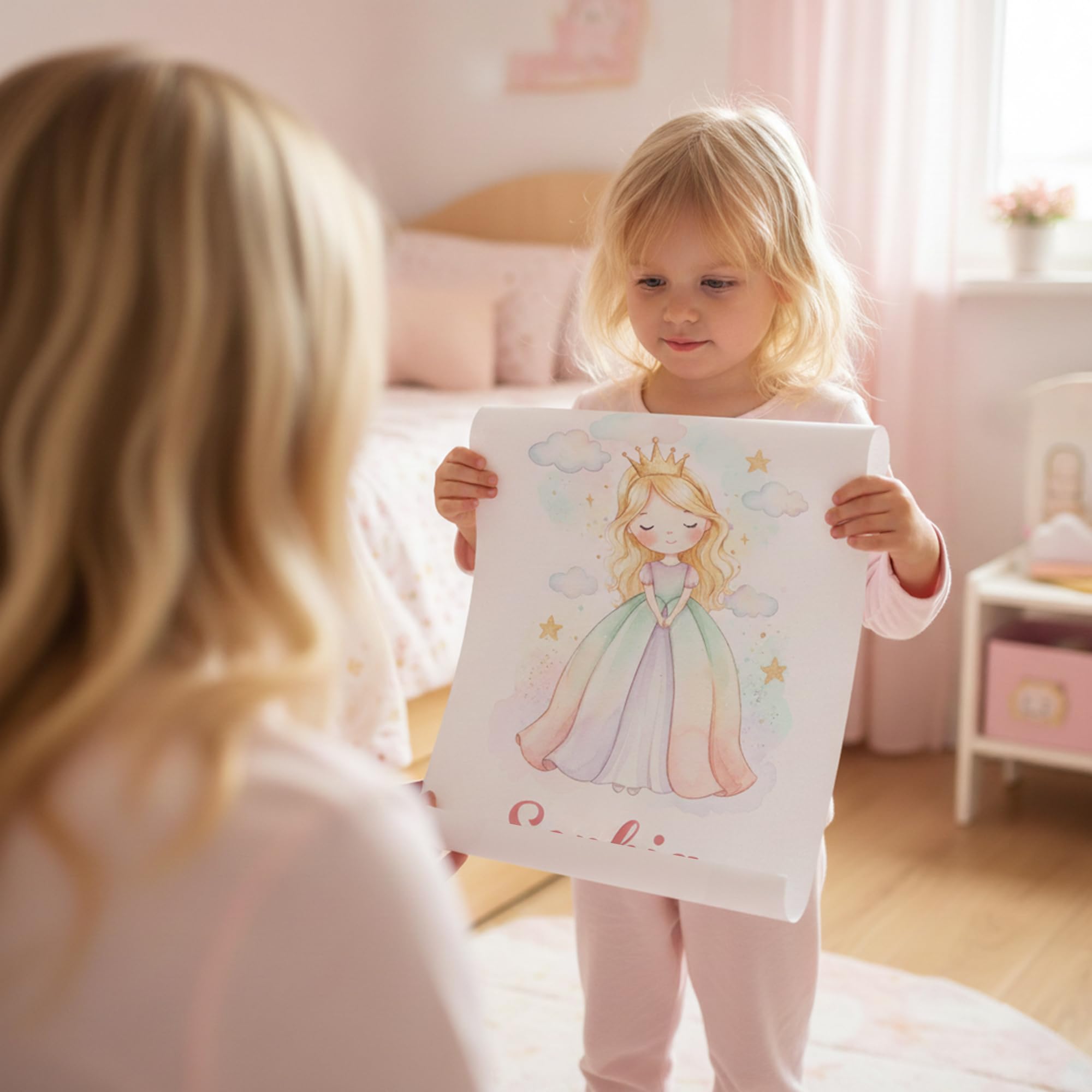 Poster personnalisé prénom Princesse avec ou sans Cadre pastel aquarelle personnalisation féérique fille Affiche Toile ou Plexiglas – Cadeau Naissance Anniversaire Noël Chambre enfant (Blonde)