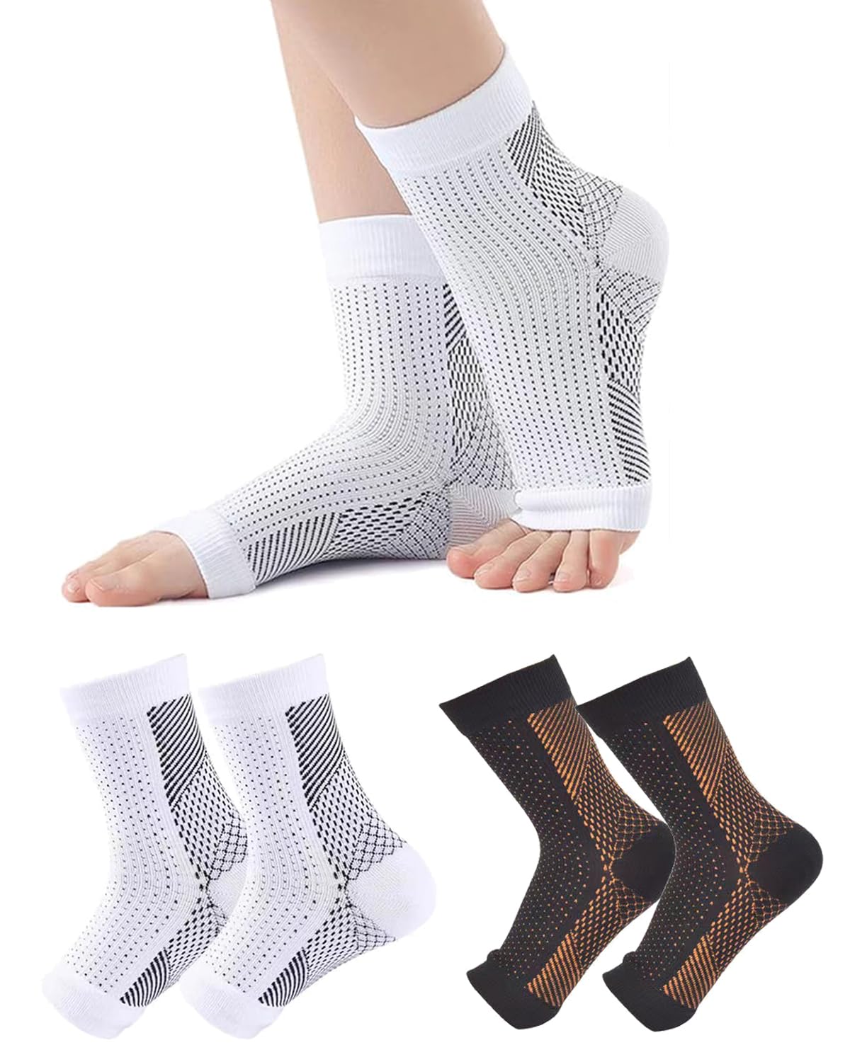 NHCDFA 2 Pairs Compression Socks for Women,Compression Socks for Men, Neuro Socks, Fasciitis Socks Ankle Compression Socks for Plantar Fasciitis, Arch Support, Foot and Ankle Swelling