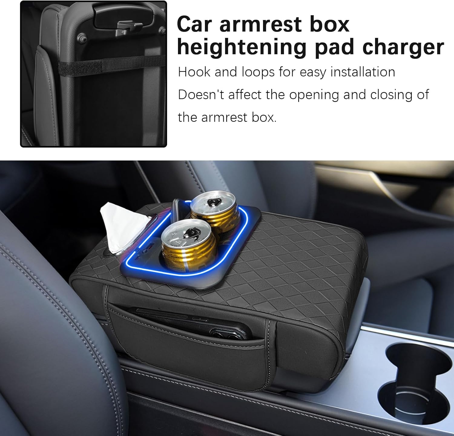 Armrest Cover With Cup Holder, Car Armrest Storage Box, Auto Arm Rest Raise Pad, Multifunction Cup And Tissue Holder For Org