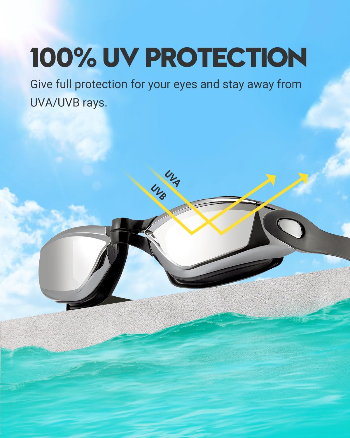 Paquete de 2 gafas de natación antivaho, sin fugas, protección UV, para adultos, hombres, mujeres y jóvenes