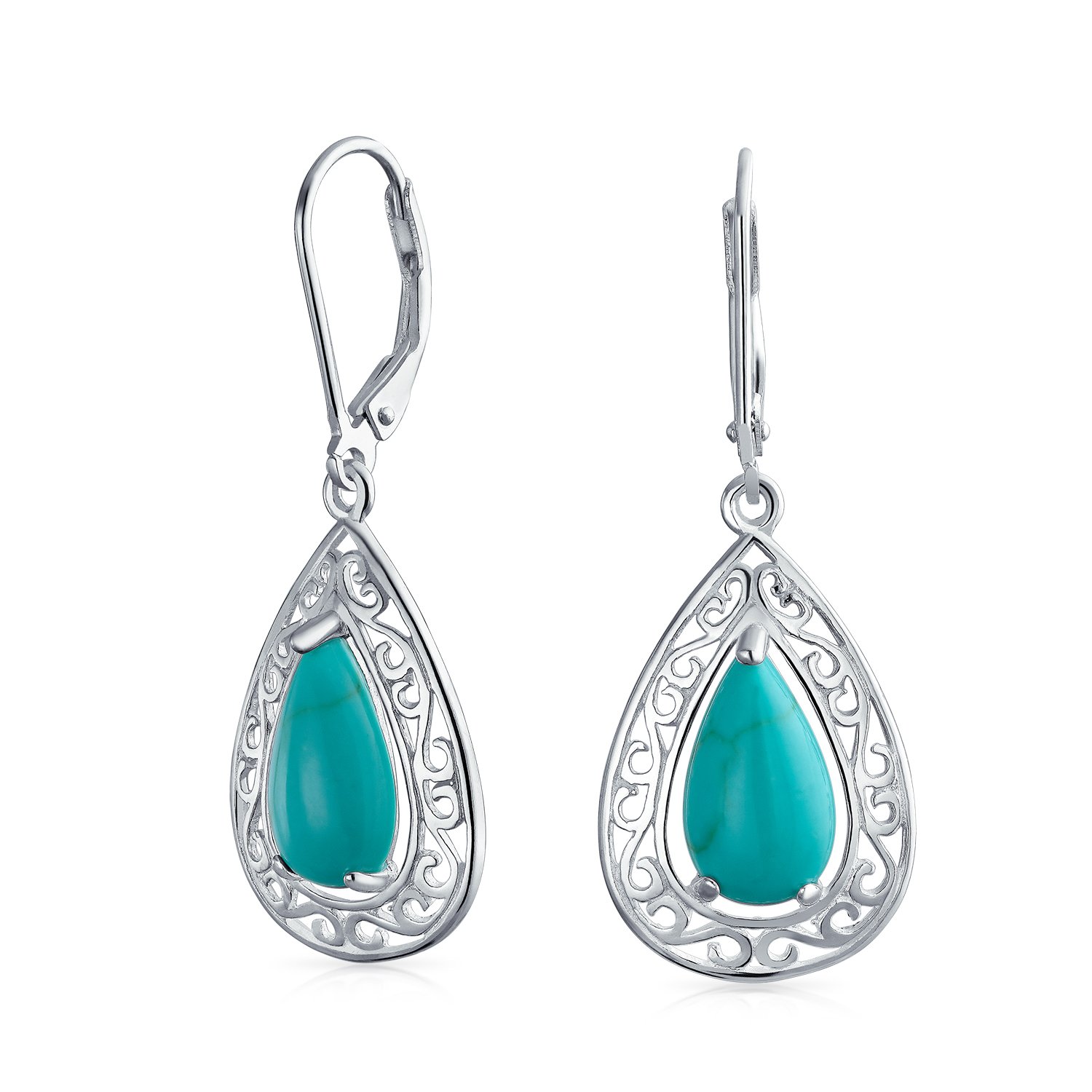 Boucles d'oreilles turquoise légères en argent hypoallergénique contre les allergies - 6