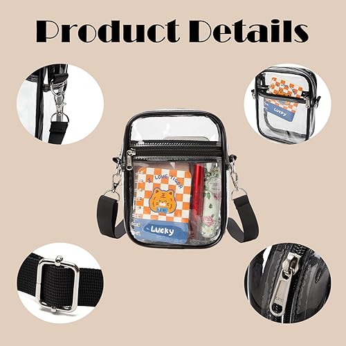 Miniatura 4 de DNFUN Bolsa transparente aprobada para estadios, bolso cruzado impermeable con correa ajustable para conciertos y eventos