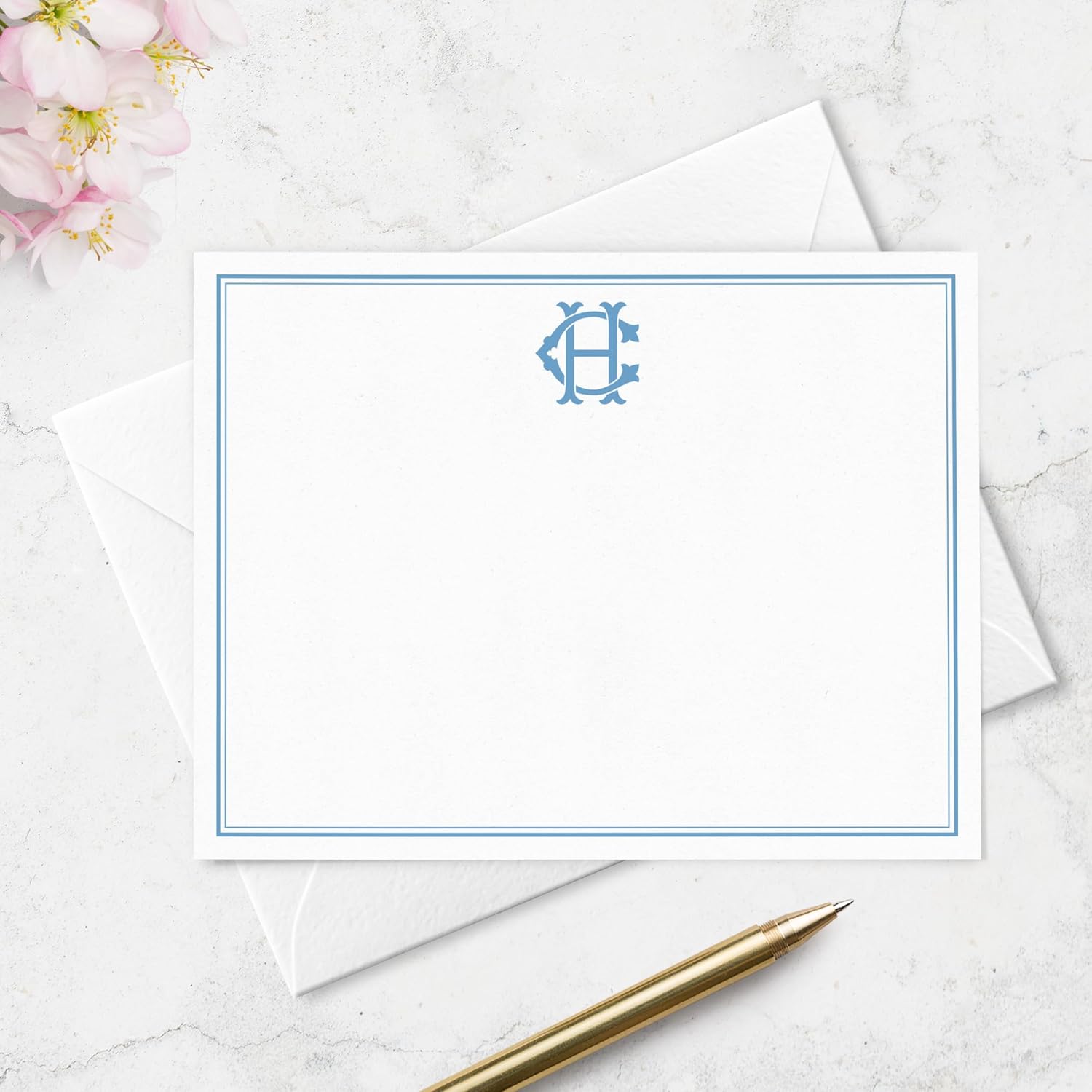 Fairmont & Grove Chic Interlocking 2 Letter Monogram Note Card and Envelope Stationery Set, Classic Monogrammed Personalized Stationary in Choice of Set Size and Colors (Monogram with Double Border) - Image 4