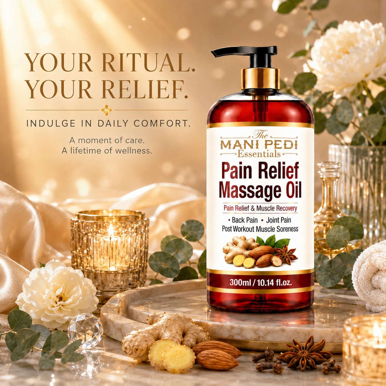 TMPE Pain Relief Massage Oil For Joint & Back Pain, Muscle Soreness & Post Workout Recovery. With Natural Healing Of Ginger, Turmeric & Clove Oils. Non-Sticky Texture - 300Ml 4