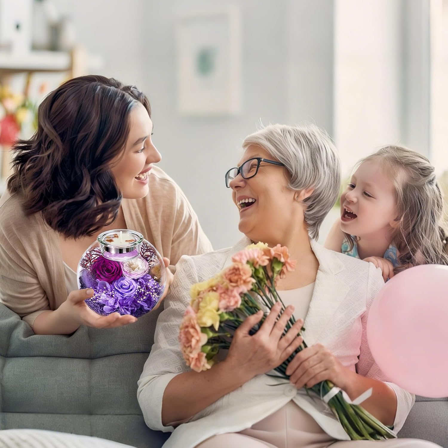 Gifts for Mom Birthday Gifts for Women Grandma Preserved Flowers for Delivery Forever Eternal Rose in Glass Dome Mothers Day Christmas Anniversary Flower Gift for Her Wife Sister Girlfriend, Purple