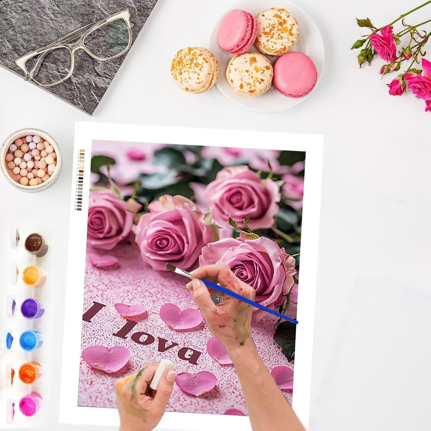 WEISHIWE Dipingere con i Numeri Adulti Rosa rosa, 80x100cm s-221 | Paint by Numbers Kit con Pennelli e Acrilico Pigmento, Fai da te Olio La Pittura di Numeri Kit, Decora la Casa, senza Cornice