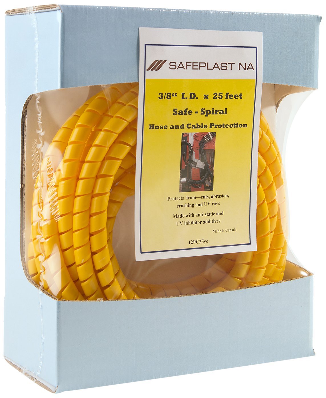 Caplugs SPPC Series – Safeplast Safe-Spiral Pre-Cut Spiral Wrap, Hose & Cable Protector, Yellow HD-PE, 0.375" OD x 25' Pre-Cut Length, Hydraulic & Pneumatic Hoses (12PC25ye)