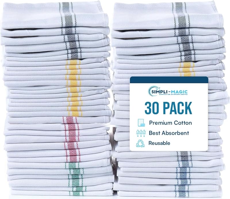Cotton Herringbone Dish Towels, 15"x25" (30 Pack) – High Absorbent Kitchen Hand Towels (Multi-Color)