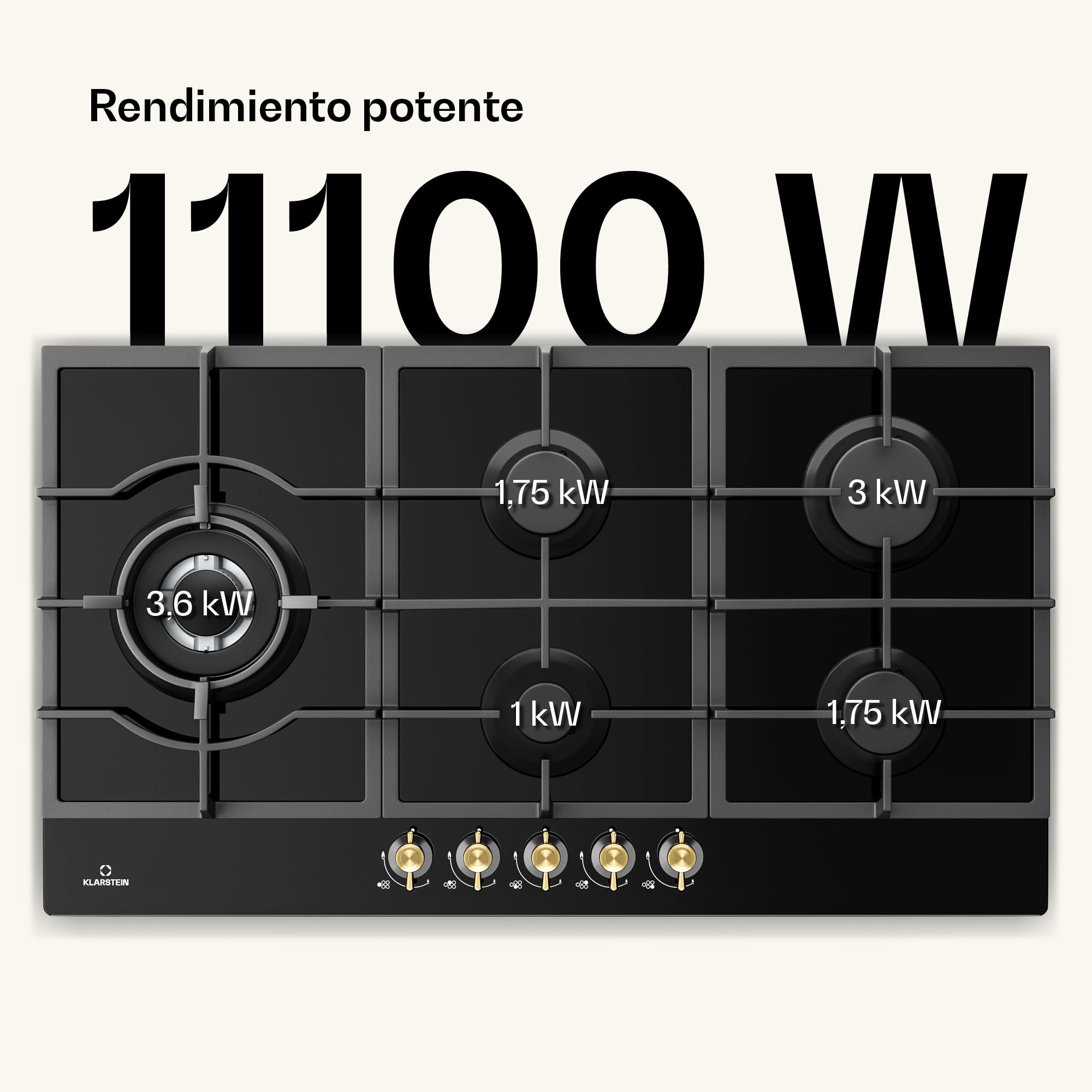 Klarstein Cocina Gas Butano 5 Quemadores 11100W, Fogones Gas Butano y Grill de Acero Inoxidable para Propano,Placa de con Termostato, Encimera para Cocinar en Exterior