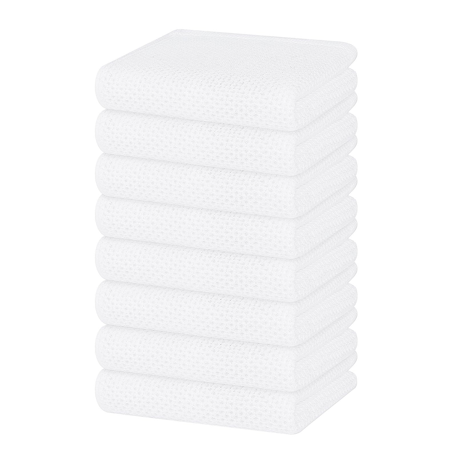 Homaxy 100% Cotton Waffle Weave Kitchen Dish Towels 8-Pack, White