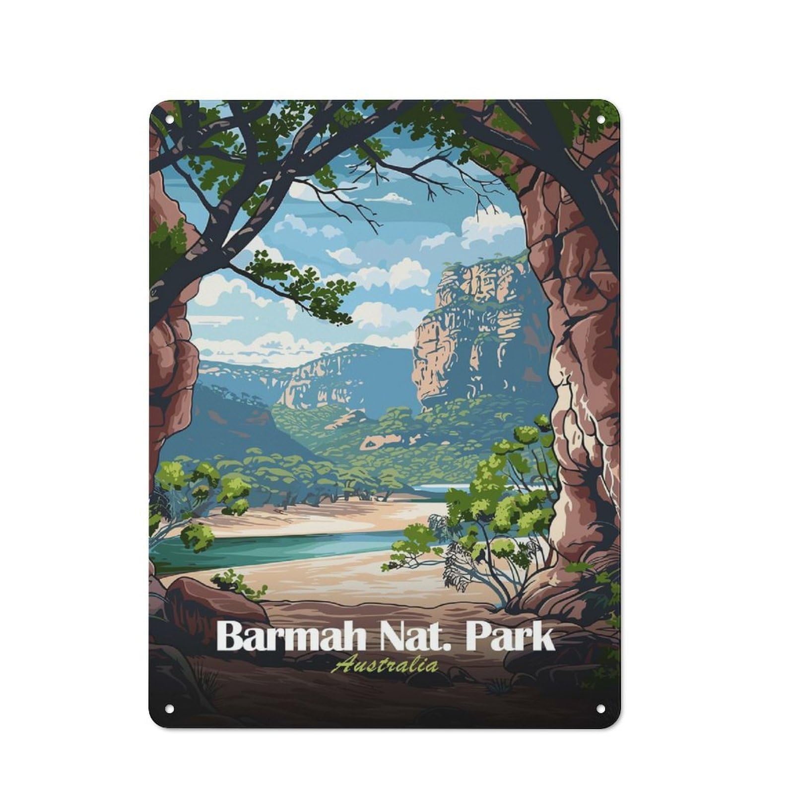 Junmoney Style-15 Understated Barmah National Park Australia Metal Wall Plaque 40X30cm, Creative Space Decor For Office, Study, Studio Or Hallway