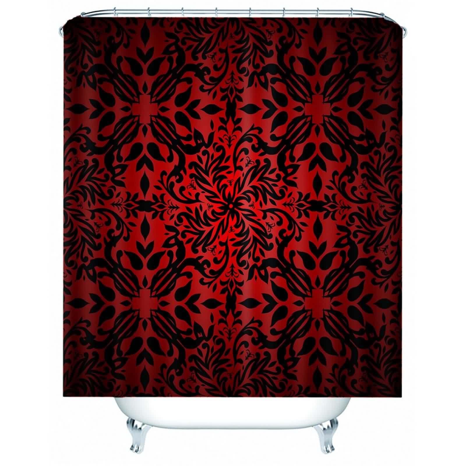 Rideau douche sans perçage occultant imperméable 180x180 motif vigne salle de bain rouge noir