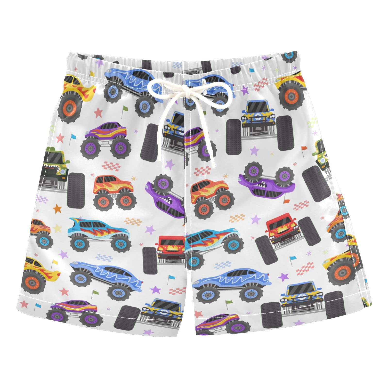 Pigsaly Cartoon Monster Trucks Boys Swim Trunks Race Car Star Toddler Beach Board Shorts Baby Summer Bathing Suit 2T