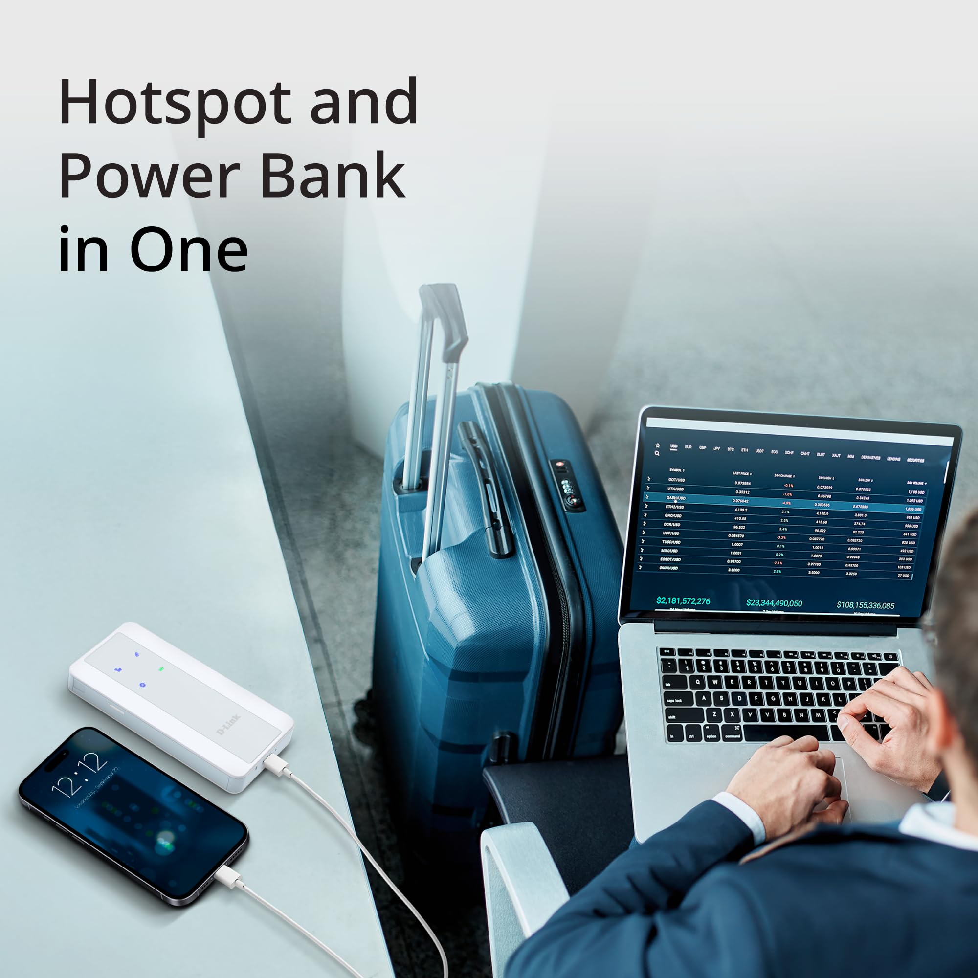 D-Link F518 Hotspot Mobile 5G NR AX1800 Wi-FI 6 – Routeur 5G Portable avec Fonction Power Bank, Batterie Longue Durée, Wi-FI Double Bande, Sécurité WPA3