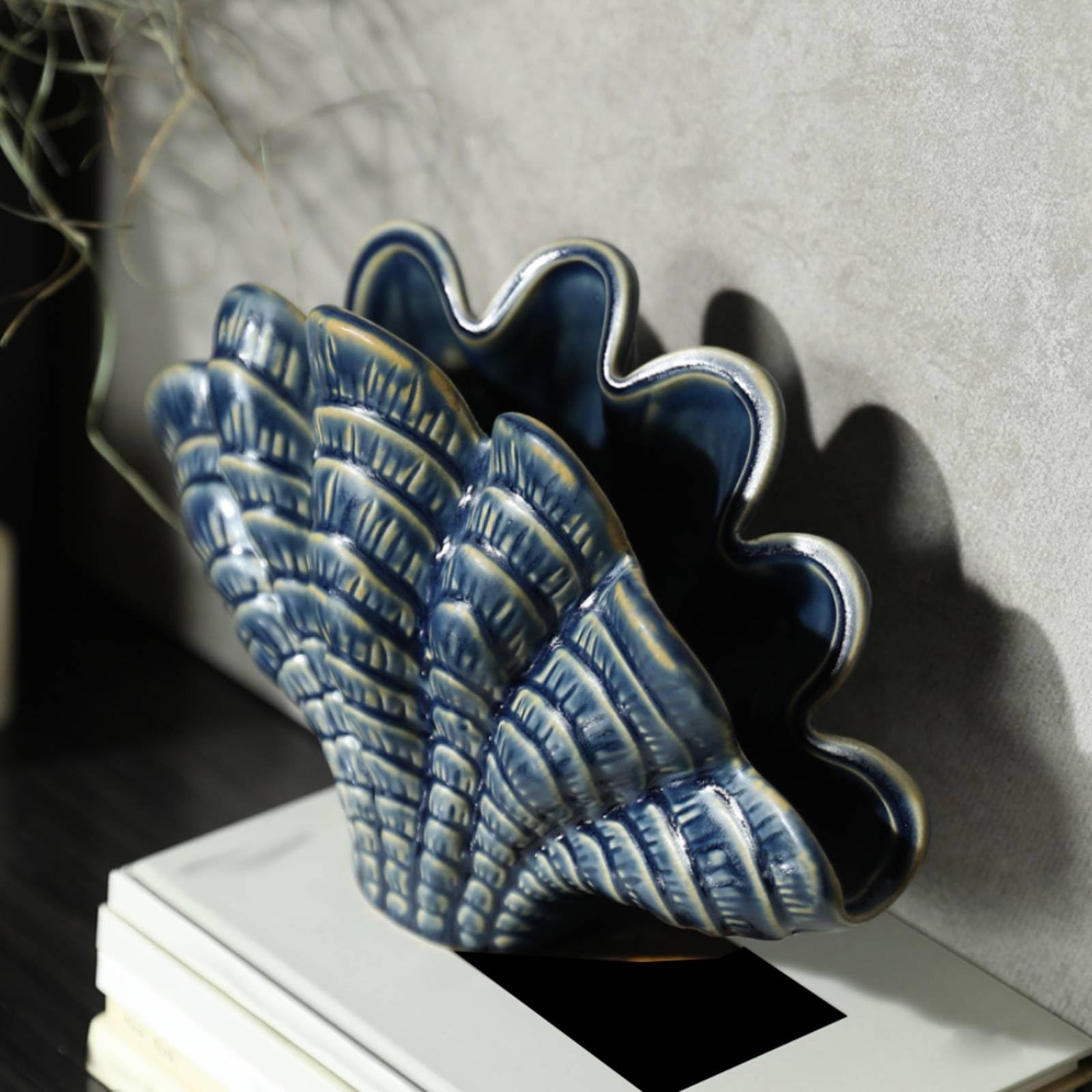 Abstracte Kunst Skulptur Muschelfigur Dekoobjekt Tischornament Wohnakzent mit Sanfter Bewegungswirkung für Wohnzimmer Schlafzimmer Flur Büro Geeignet, HP1049 Muschel Groß Ofenwechselblau