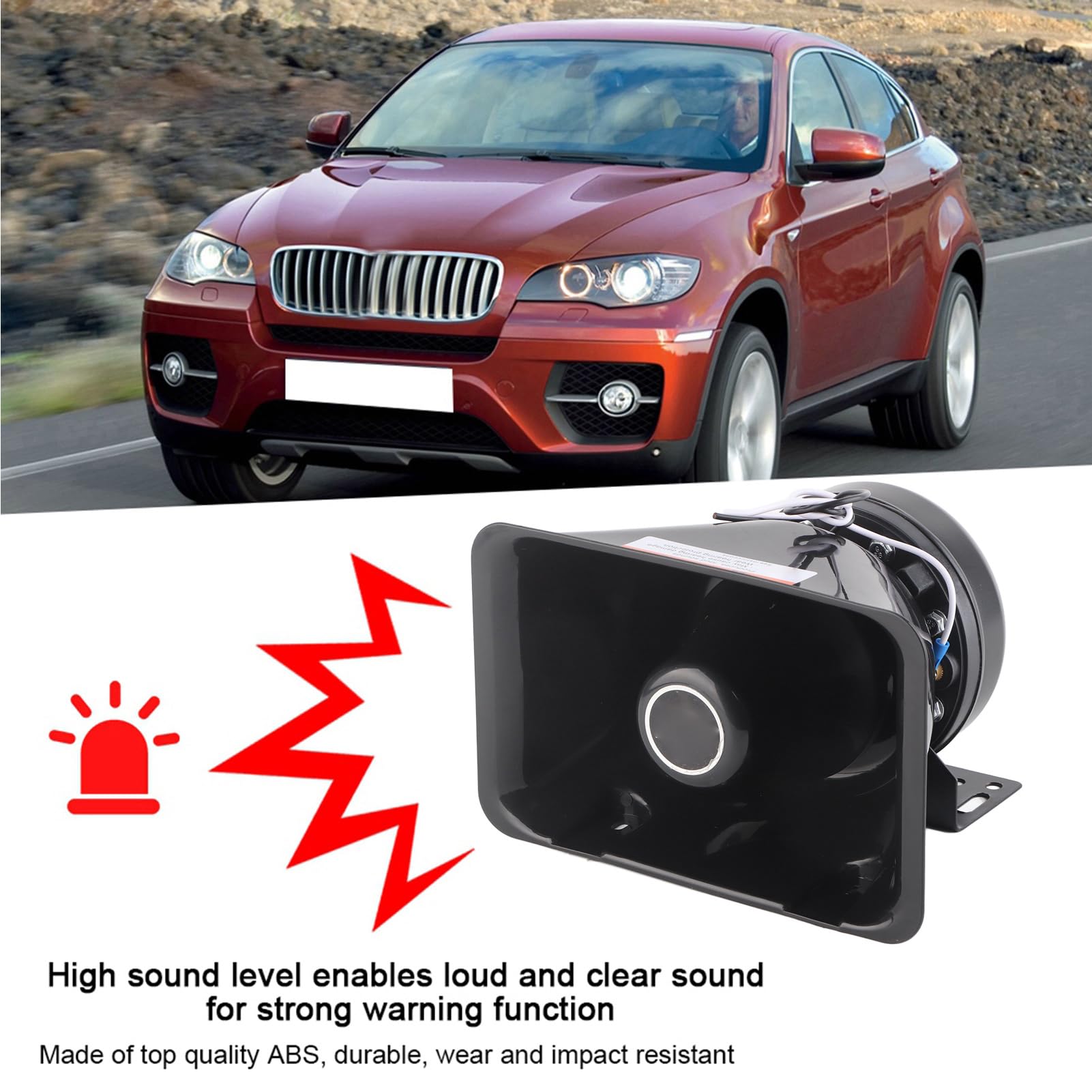 Dilwe Auto Sirene, 200W, 12V, Schwarz, Stahl und ABS Gehäuse, Kompatibel mit Alarmsystemen, Geringer Stromverbrauch für Fahrzeug Sicherheit, Anti-Diebstahl, Notfall Warnsystem