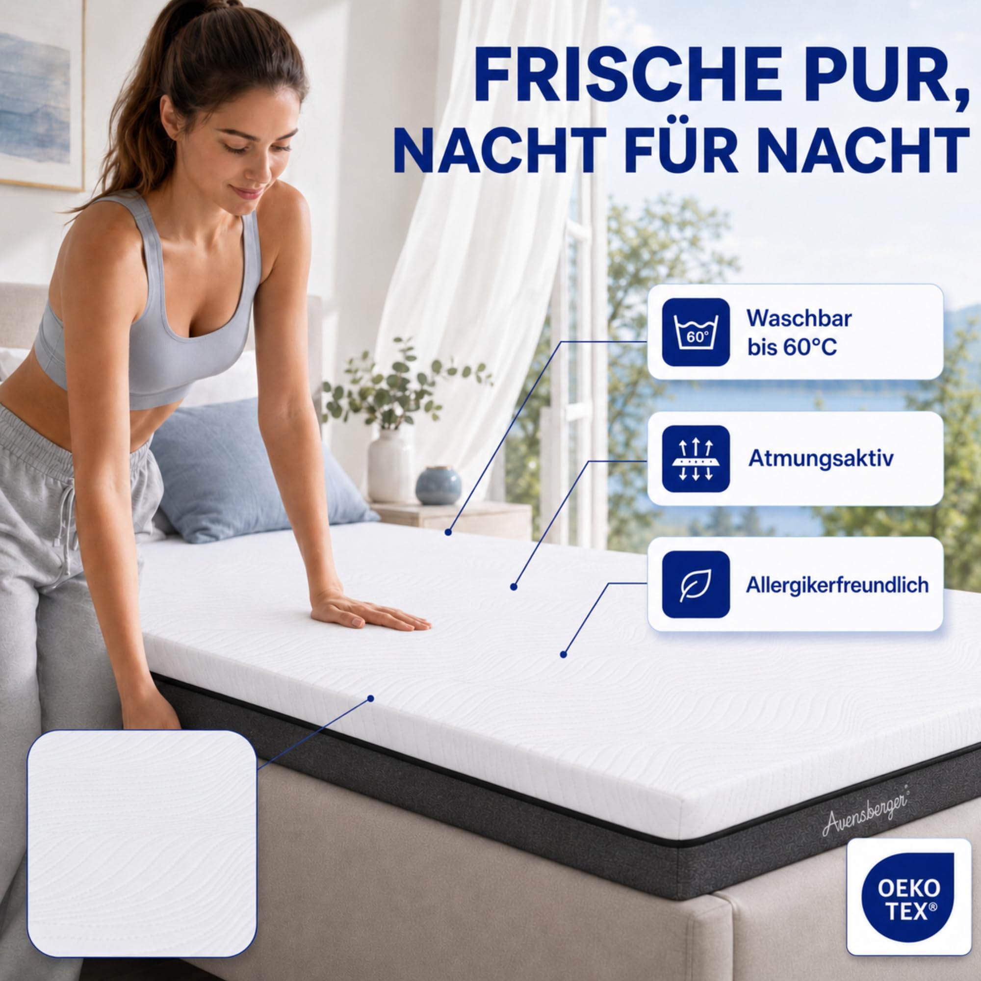 Arensberger Matratze SARA 140x200cm Höhe 16cm | NANOCELL® Gel-Schaum | Mittelfest H3 | Premium-Bezug 240g/m² | 60°C waschbar | Kaltschaum-Matratze 140x200 | Note 1,1 | Öko-Tex Zertifiziert