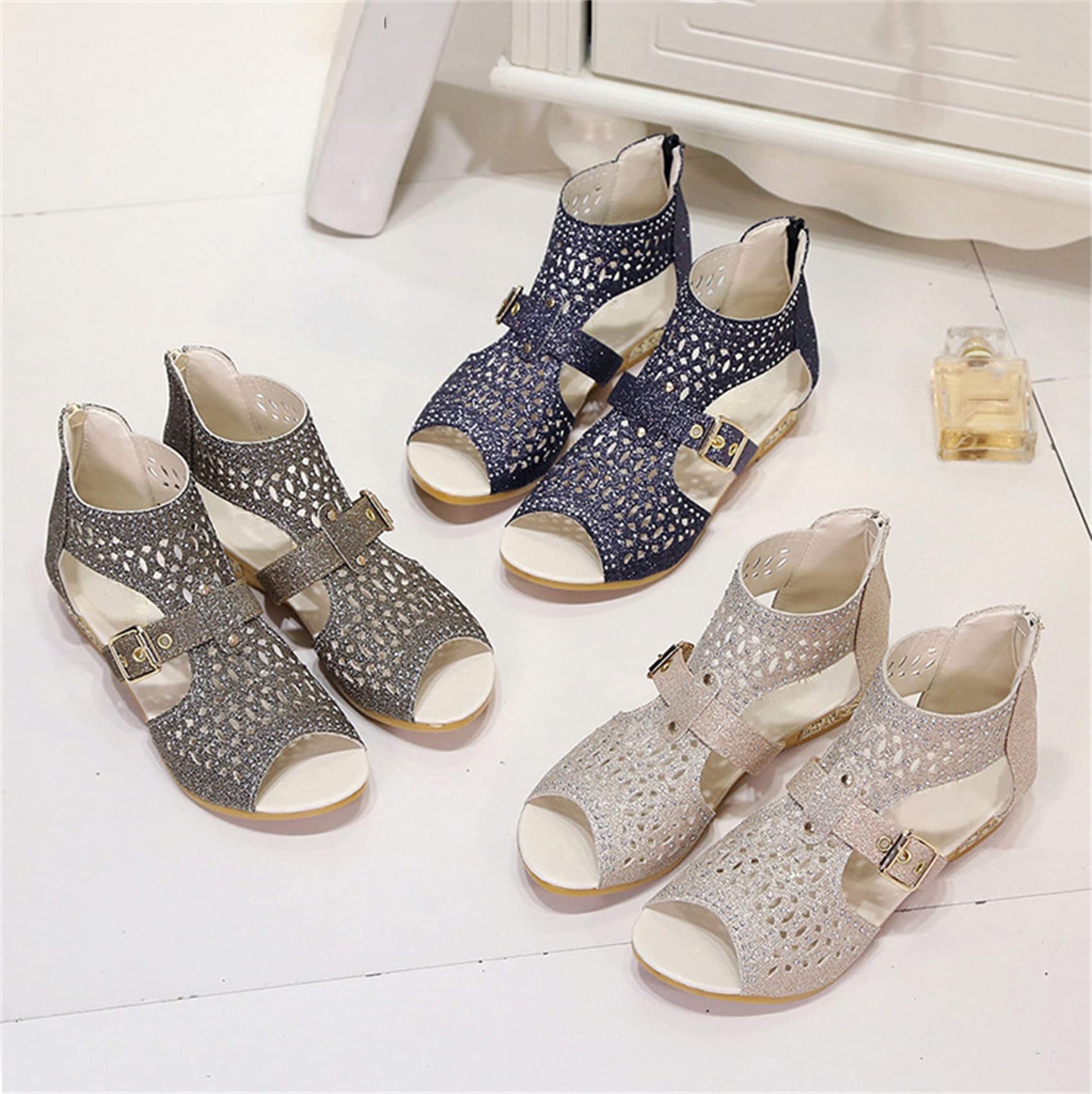 Sandali Piatti da Donna Sandali Gioiello con Cinturino alla Caviglia Elastico Scintillante con Strass Scintillanti per Donna,US11/EU43